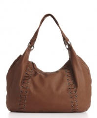 Slouchy & chic, mstylelab's bag adds some texture to your outfit with edgy whip stitching!