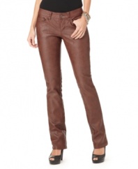 Rock out, tough-girl style, in these faux leather pants from Jou Jou that boasts 100% genuine cool.