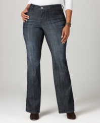 Plus size fashion that lets you usher in the weekend in style. These boot cut jeans from DKNY Jeans' collection of plus size clothes feature a dark wash and a sassy attitude.
