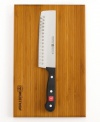 Perfect for a green landscape. Give your vegetables, greens and other healthy ingredients the best treatment. The precision-forged high carbon blade effortlessly slices and dices, while the attractive bamboo board is the perfect assistant and platform for prepping and presenting your culinary creation. Lifetime warranty.