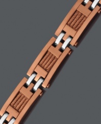 Add a little edge to your look. This unique men's bracelet features a modern cable link design crafted in stainless steel and brown ion-plated stainless steel. Approximate length: 8-1/2 inches.