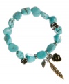 Embrace your natural side. Lucky Brand's free-spirited bracelet combines semi-precious reconstituted calcite turquoise with flower and feather charms in mixed metal. Elastic bracelet stretches to fit wrist. Approximate diameter: 2-3/4 inches.
