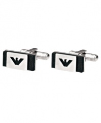 The perfect finishing touch for your modern, dressed-up look. Stainless steel and leather cuff links by Emporio Armani.