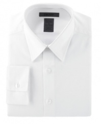 Great with a suit or on its own, this sleek dress shirt is slim fit for a slimmer silhouette.
