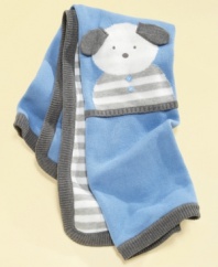 Keep your baby boy all snuggled-up in this soft blanket with adorable puppy applique.