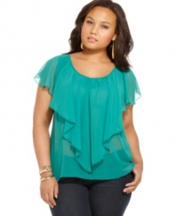 Ruffle up your look with Soprano's short sleeve plus size top-- wear it from day to dinner!