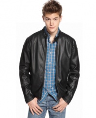 Add some zip to your ordinary weekend look -- this moto jacket from Kenneth Cole Reaction shifts you into the fast lane.