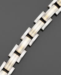 Linked to style with a fine line of two tone 14K gold in a handsome titanium bracelet. Measures 8-1/4 inches.