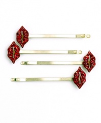 Girly glam. Add a fun, feminine look to your favorite hairstyle with RACHEL Rachel Roy's glitter lips-themed bobby pins. Set in gold tone mixed metal with sparkling crystal accents. Approximate length: 2-1/4 inches.