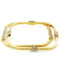 Golden opportunity. A distinctive square shape sets apart this stylish set of gold tone mixed metal bangle bracelets from Vince Camuto. Embellished with sparkling pave crystal accents, they'll look chic whether worn individually or together. Approximate diameter: 2-3/4 inches.