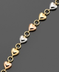 Follow the chain of love. This beautiful bracelet features bonded hearts crafted in 14k gold over sterling silver and sterling silver. Approximate length: 7-1/4 inches.