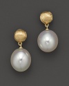Gleaming freshwater pearls dangle from gorgeously textured 18K yellow gold beads. From the Africa Pearl Collection.