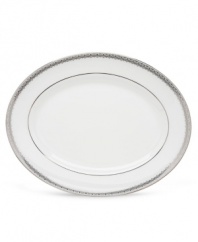 Inspired by the trim on an elegant couture gown, this graceful dinnerware and dishes collection from Lenox features an intricate platinum border that combines harmoniously with white bone china for unparalleled style.  Qualifies for Rebate