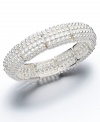 Perfect for a glamorous evening affair, or simple every day style. This Alfani bracelet features easy slip-on style crafted in silver tone mixed metal with a unique shot bead design. Bracelet stretches to fit wrist. Approximate length: 7-1/2 inches. Approximate diameter: 2 inches.