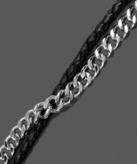 Give your look a little edge. This modern, men's bracelet has a double row design featuring a stainless steel link chain and a genuine leather band held together by a toggle clasp. Approximate length: 8-1/2 inches.