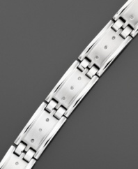 Smooth move. Give him a sleek, stainless steel bracelet with a matte finish and sparkling diamonds (1/4 ct. t.w.). Approximate length: 8-1/2 inches.