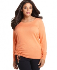 Let your casual style shimmer this season with Calvin Klein's long sleeve plus size sweater, featuring a metallic finish.