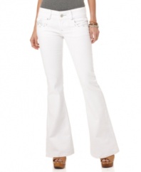 Rhinestone zigzags add a shot of bling to these white wash flare leg jeans from Dollhouse!