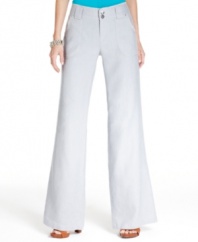 INC updates casual linen pants with glamorous rhinestone studs and a touch of crochet. The curvy fit works right for your shape, too!
