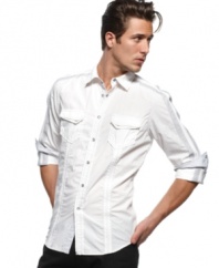 Modern details add an edge to this woven shirt from INC International Concepts.