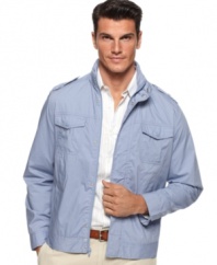 Keep yourself protected from the elements in style with this windbreaker jacket from Perry Ellis.