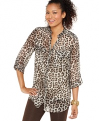 Get wild with Style&co.'s animal print tunic! Wear the sleeves rolled up with button tabs for a more casual look.
