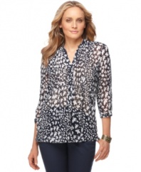 Semi-sheer fabric adorned with a pretty print makes this Charter Club blouse a day-to-night essential. Pair it with a cami and slim pants for an expertly matched ensemble. (Clearance)