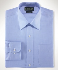 A subtle herringbone adds the right amount of modern style to this non-iron dress shirt from Lauren by Ralph Lauren.