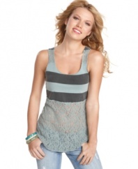 Rugged stripes meet fine lace on this tank top reinvented from Silver!