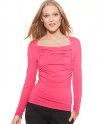 Take the traditional knit up a notch with this ruched knit top from T Tahari.