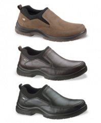 Slip on the most stylish pair of waterproof men's casual shoes around. Upper made of tumbled leather or oiled nubuck. All seams are sealed to prevent water penetration. Direct attach construction creates permanent bond between upper and outsole for maximum durability and shock absorption. Imported.