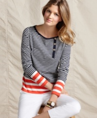 This nautical-inspired top from Tommy Hilfiger will surely float your boat! Breezy stripes in an easy silhouette lend sporting style to your look.