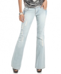 Shake-up your denim collection with this light wash style from Baby Phat that flaunts rips, sequins and a flared leg!