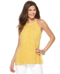 This sunny top from Alfani is ready to be paired with slim-fitting white pants and your favorite wedges. A halter neckline, flowing fit and cheerful hue make it season-perfect.