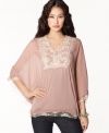 Floaty and feminine, this oversized Bar III chiffon top features lace & beading for a girly-vintage vibe!