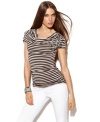 Stripes get sparkling with beads and rhinestones! INC's cute cowlneck top adds a glam touch to any outfit.