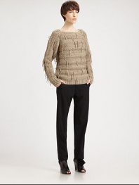 This wonderfully textural pullover is knit with thick, variegated stitching and embellished with allover fringe details.Square necklineLong sleevesRib-knit cuffs and hemlineAllover fringe details71% cotton/24% polyamide/3% mohair/2% woolDry cleanImportedModel shown is 5'10 (177cm) wearing US size Small. 
