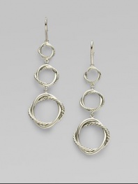 From the Infinity Collection. Graceful, graduated circles, each formed of interwoven strands of smooth and cabled sterling silver, connect to form these elegant drops. Sterling silver Drop, about 2 Ear wire Imported