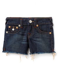 A summer staple from True Religion, the Dolly cut-offs are outfitted with flap coin and back pockets and contrast topstitching for a cool, carefree warm-weather look.