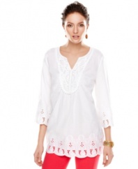 Airy cutout details, delicate embroidery and a scalloped hem create an effortlessly elegant tunic, from Style&co.