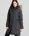 Canada Goose's long thigh-length silhouette provides maximum protection from the wind and snow. The fleece-lined hood lends luxury to the cold.