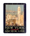 Move full steam ahead with Scotland's oldest steamship company, the Anchor Line. A magical moment for those who endured the high seas, this wooden sign depicts all the glamor and majesty of cruising into New York Harbor in the early 1920s.