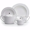 A subtle yet classic collection for formal dining in white fine bone china with platinum-toned accents.