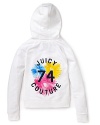 Henley meets hoodie with this ultra-soft active top from Juicy Couture. Enriched with gold metal buttons and a colorful logo design on back.