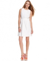 A back exposed zipper closure ups the edge on this pleated T Tahari dress for a summer-y look that's not overly sweet!