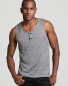 Cooler than your average tank, this sleeveless henley top from Theory boasts a versatile shade of heather gray and a stylish two button neckline.