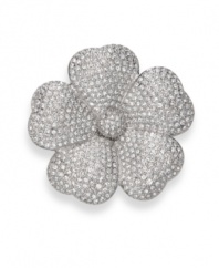 A beautiful blossom. Swarovski's floral-themed Marylou brooch adds a sparkling touch of springtime to your style all year long. Set in silver tone mixed metal, it glitters with an array of clear pavé crystals. Approximate diameter: 2 inches.