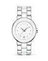 Diamond markers and a chic pairing of stainless steel with white ceramic make this MOVADO timepiece a modern classic.