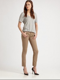 Sleek and slim in lightweight stretch denim, tailored in sophisticated ankle crop.THE FITSlim fitRise, about 7Inseam, about 30THE DETAILSZip flyFive-pocket style41% supima cotton/39% cotton/15% modal/5% polyurethaneMachine washMade in USA of imported fabricModel shown is 5'10 (177cm) wearing US size 4.