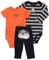 Keep his tail, and the rest of him, wagging in this comfy, cozy 3-piece bodysuits and pant set from Carter's.